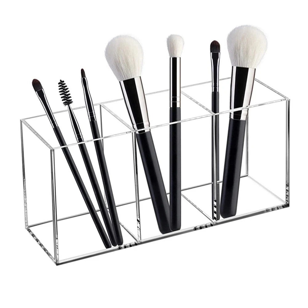 Transparent Makeup Brush Organizer, Makeup Storage Tray, Bathroom Drawer Makeup Organizer, 3 Slot Acrylic Makeup Brush Organizer