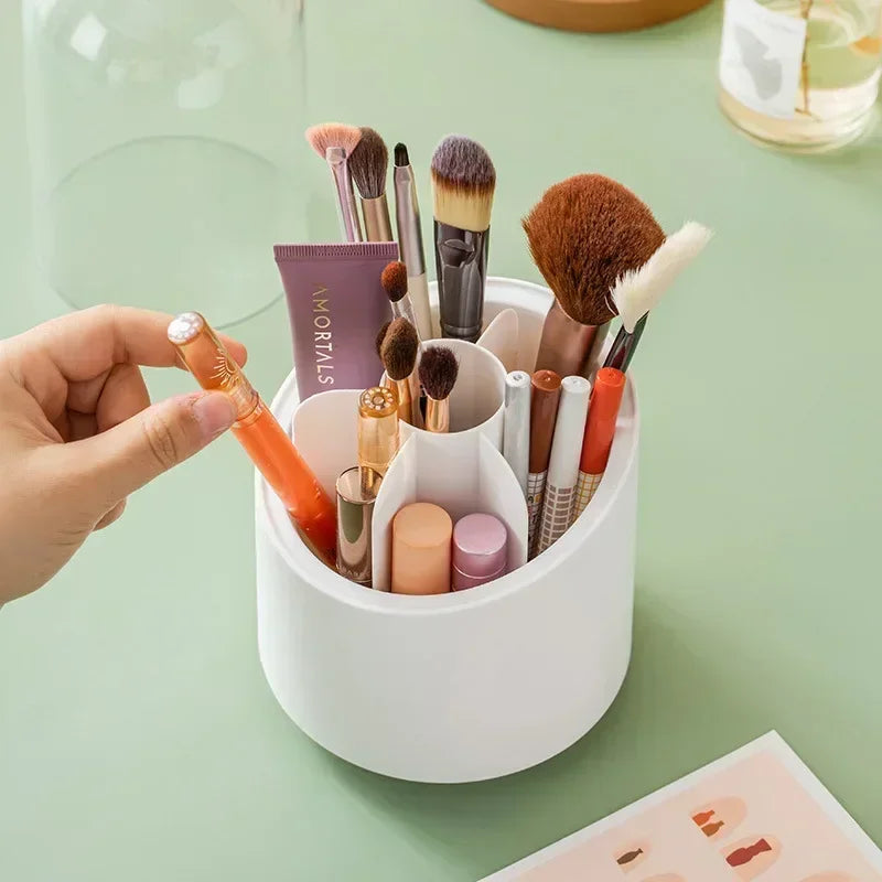 Multifunction 360° Rotating Pen Holder Pencil Makeup Brush Bucket Dust-proof Cosmetic Storage Box Compartment Desktop Organizer