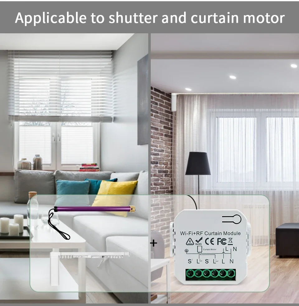 Wifi Smart Switch for Shutters Roller Blinds Projector Screen Window Shade Tuya Smart Life Alexa Google RF433 Remote Control