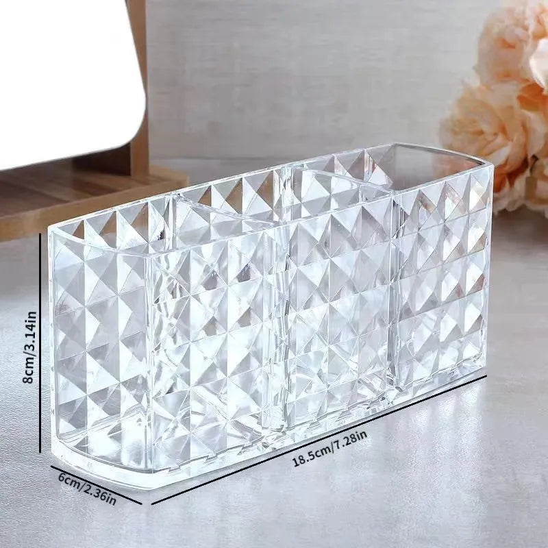 Drill pattern three compartments makeup brush organizer acrylic transparent pencil holder desktop eyebrow pencil lipstick storag