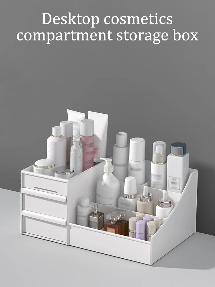 1pc White New Drawer Makeup Storage Box Dormitory Finishing Plastic Shelf Cosmetics Skin Care Dressing Table Desktop