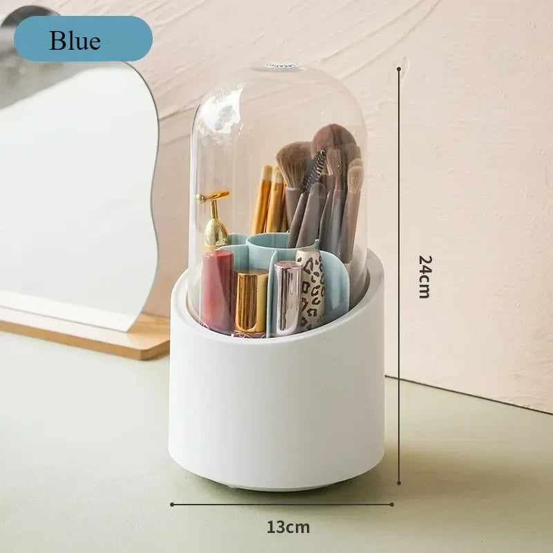 Multifunction 360° Rotating Pen Holder Pencil Makeup Brush Bucket Dust-proof Cosmetic Storage Box Compartment Desktop Organizer