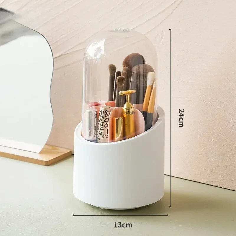 Multifunction 360° Rotating Pen Holder Pencil Makeup Brush Bucket Dust-proof Cosmetic Storage Box Compartment Desktop Organizer