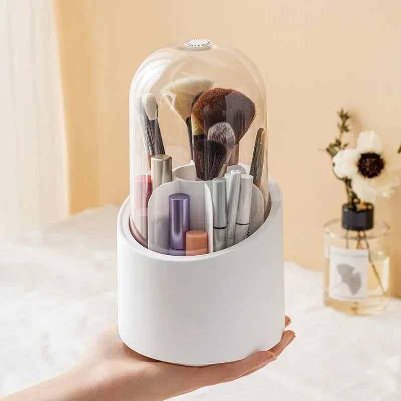 Multifunction 360° Rotating Pen Holder Pencil Makeup Brush Bucket Dust-proof Cosmetic Storage Box Compartment Desktop Organizer