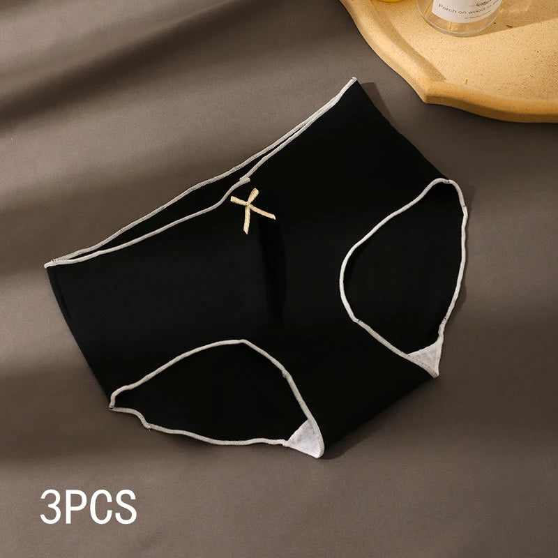 3pcs/Pack Women's Antibacterial Ice Silk Seamless Triangle Underwear With Low Waist And European-American Style