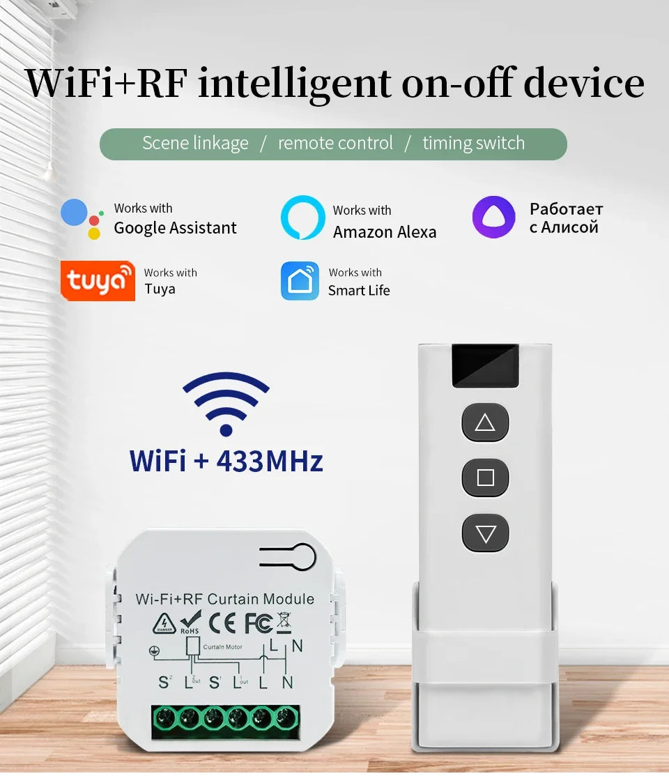 Wifi Smart Switch for Shutters Roller Blinds Projector Screen Window Shade Tuya Smart Life Alexa Google RF433 Remote Control