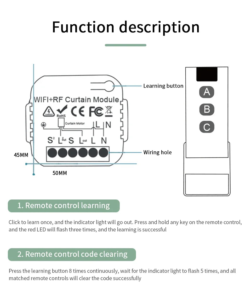 Wifi Smart Switch for Shutters Roller Blinds Projector Screen Window Shade Tuya Smart Life Alexa Google RF433 Remote Control