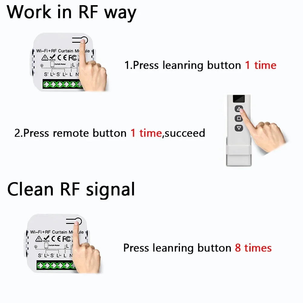 Wifi Smart Switch for Shutters Roller Blinds Projector Screen Window Shade Tuya Smart Life Alexa Google RF433 Remote Control