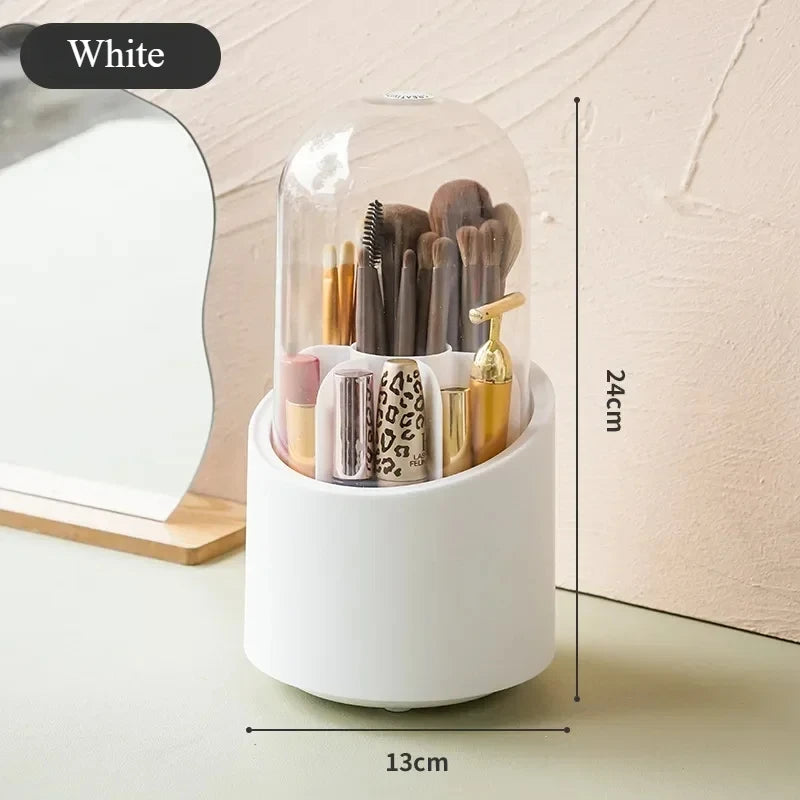 Multifunction 360° Rotating Pen Holder Pencil Makeup Brush Bucket Dust-proof Cosmetic Storage Box Compartment Desktop Organizer