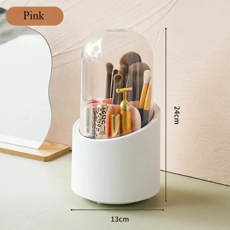 Multifunction 360° Rotating Pen Holder Pencil Makeup Brush Bucket Dust-proof Cosmetic Storage Box Compartment Desktop Organizer