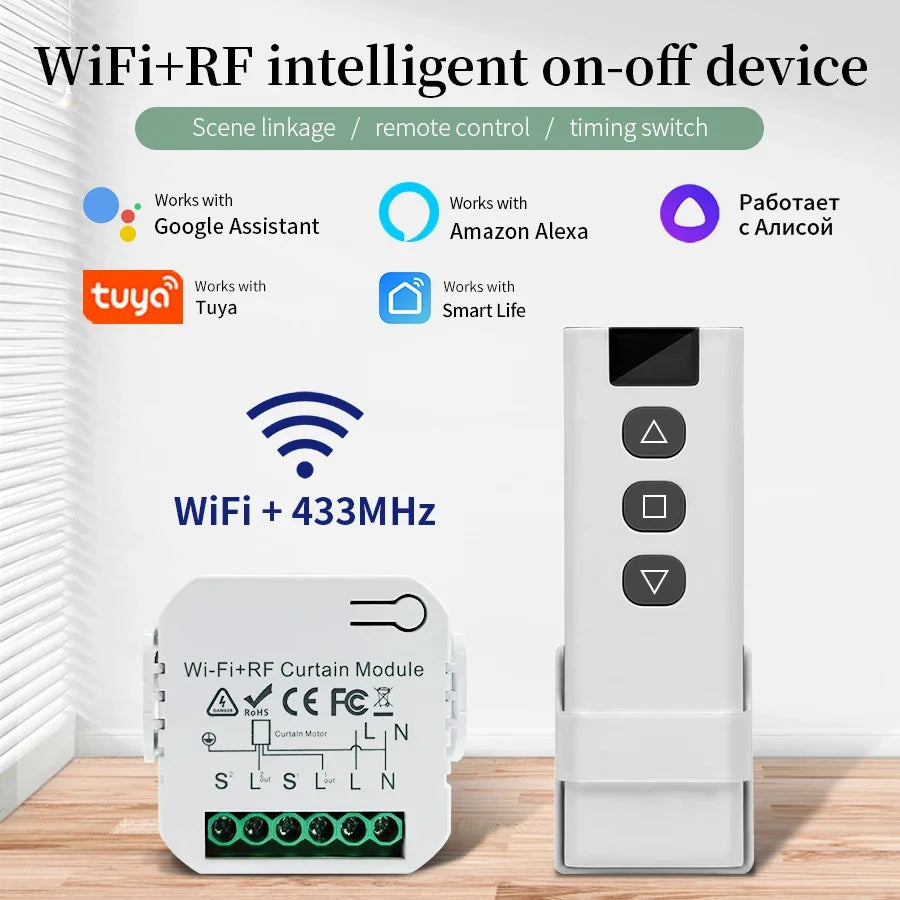 Wifi Smart Switch for Shutters Roller Blinds Projector Screen Window Shade Tuya Smart Life Alexa Google RF433 Remote Control