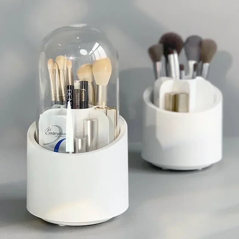 Multifunction 360° Rotating Pen Holder Pencil Makeup Brush Bucket Dust-proof Cosmetic Storage Box Compartment Desktop Organizer